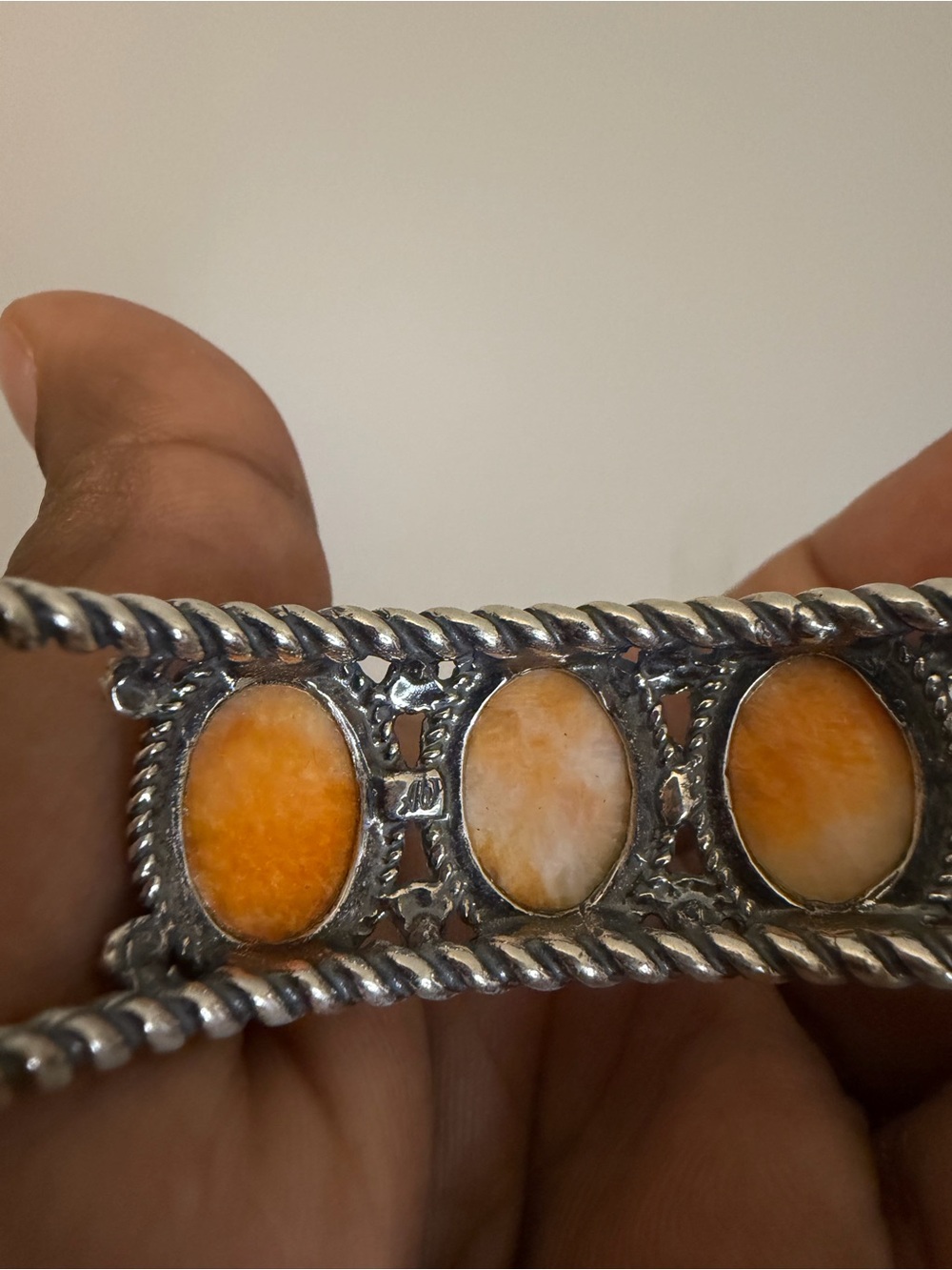 Carolyn Pollack Silver Cuff Bracelet with Orange Spiney - Picture 4 of 4
